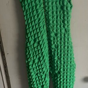 Textured Green Jumpsuit with Front Zip